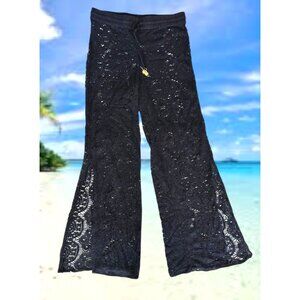 Guria Beachwear Black Lattice Pants Swimsuit Coverup Medium? Black Lace Cruise
